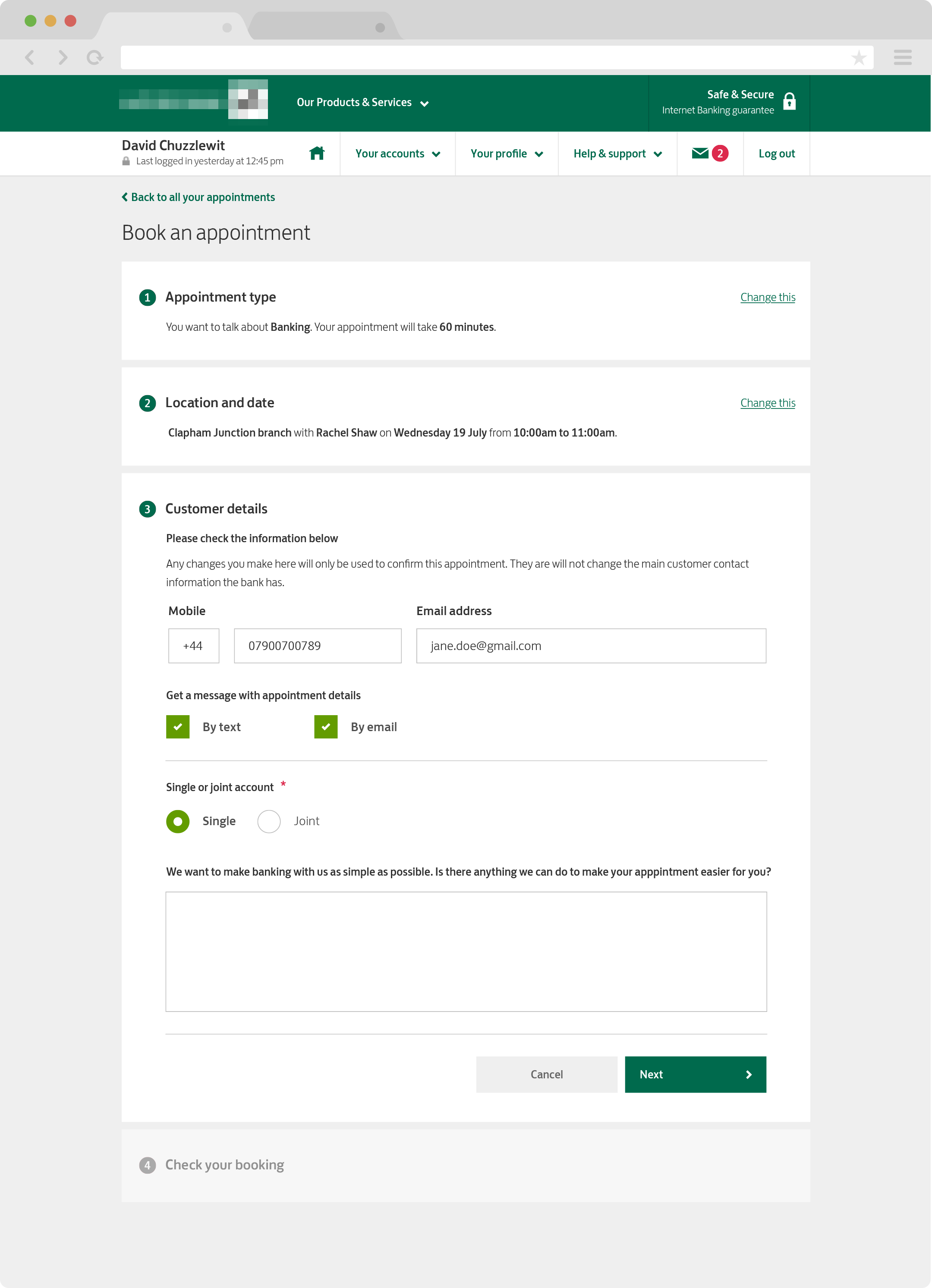 Location and date section design