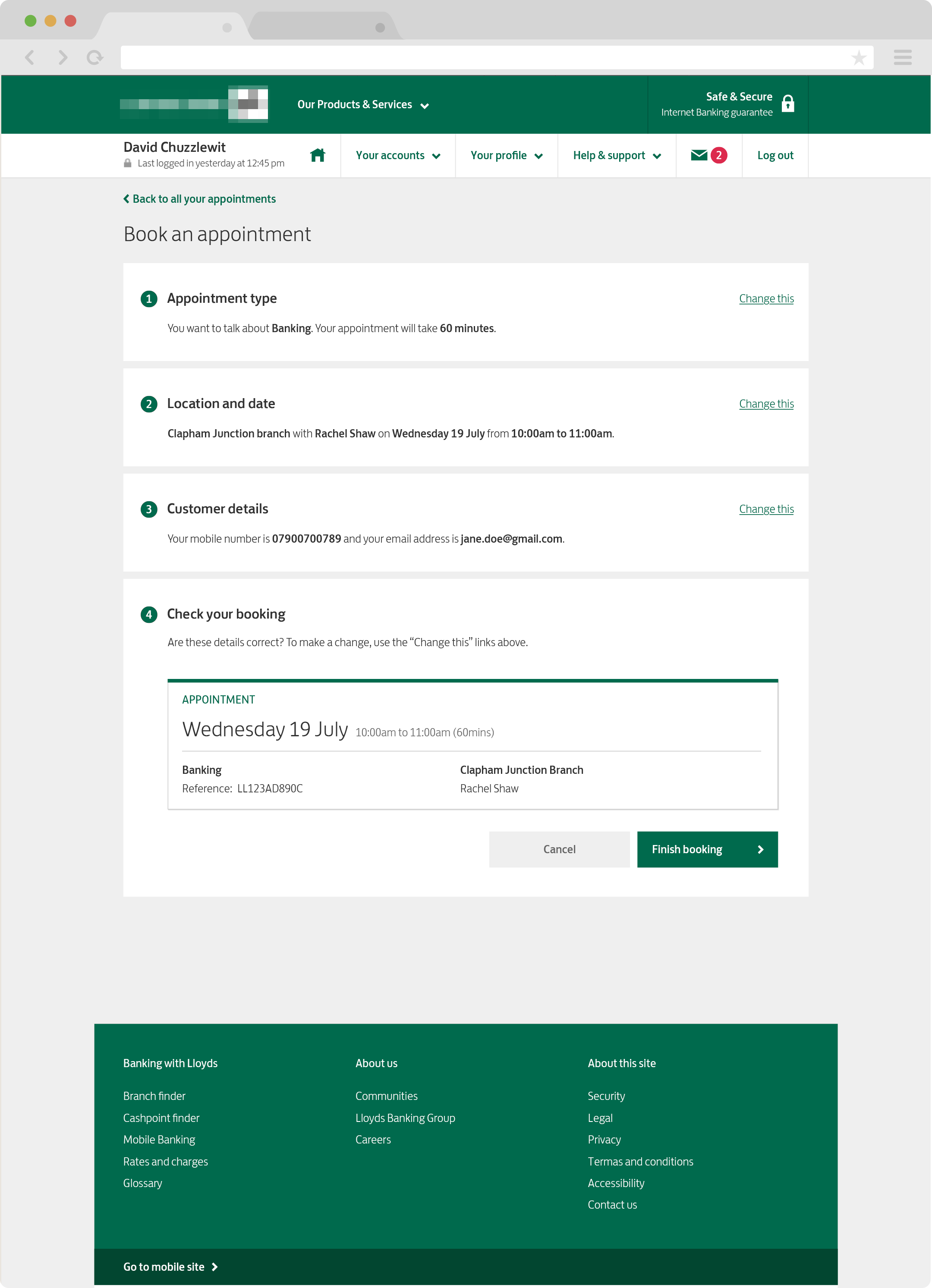 Review appointment section design
