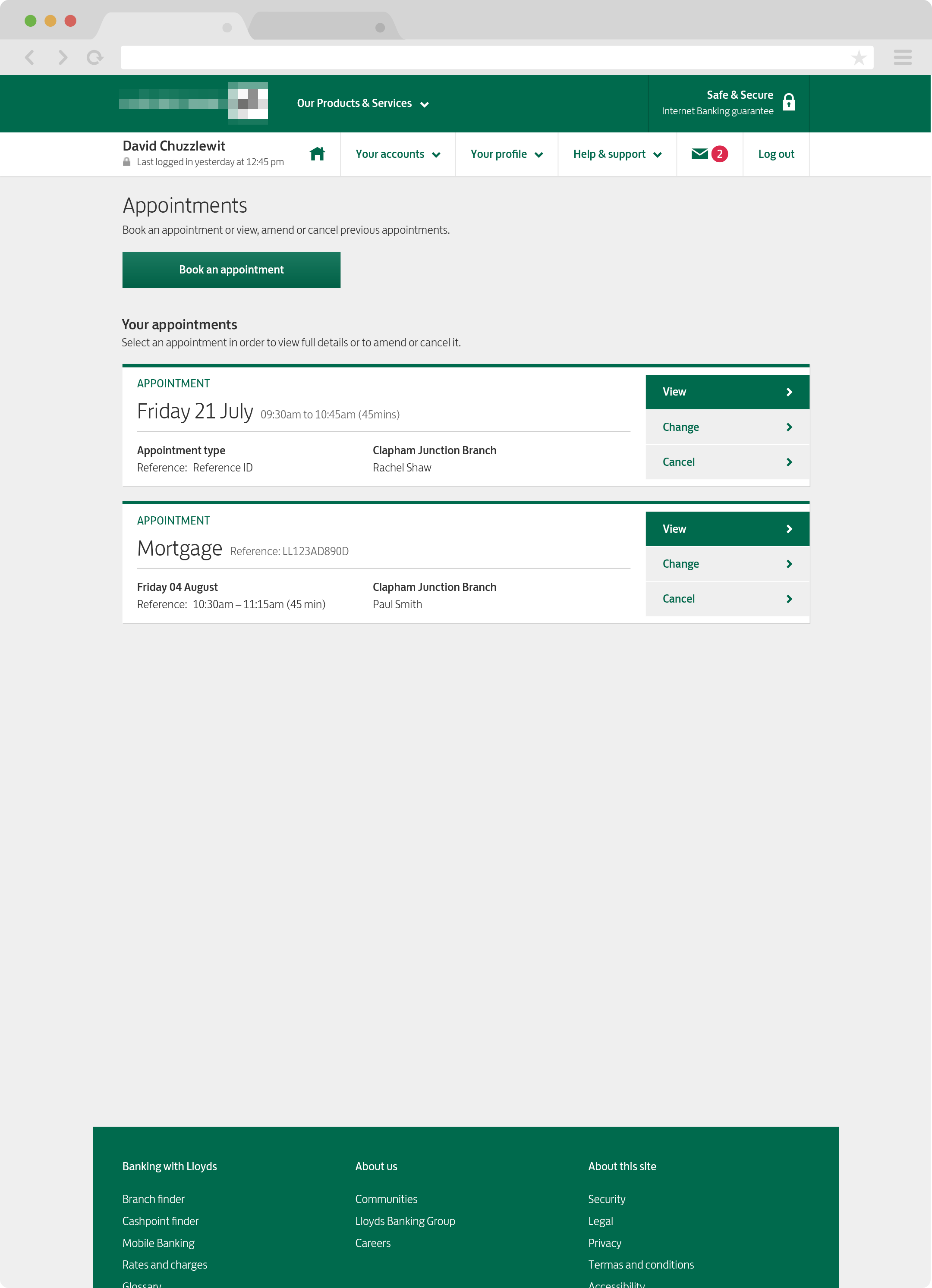 Appointment bookings home page design